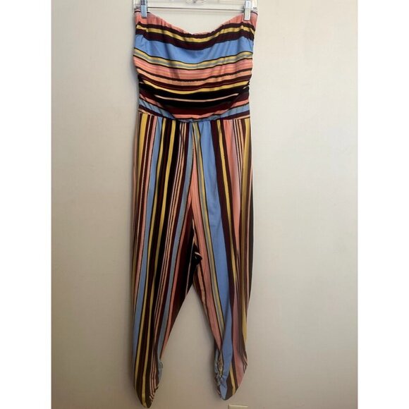Plus Size 1X Strapless Striped Jumpsuit Boho Vacation Wide Leg Romper - Picture 3 of 5